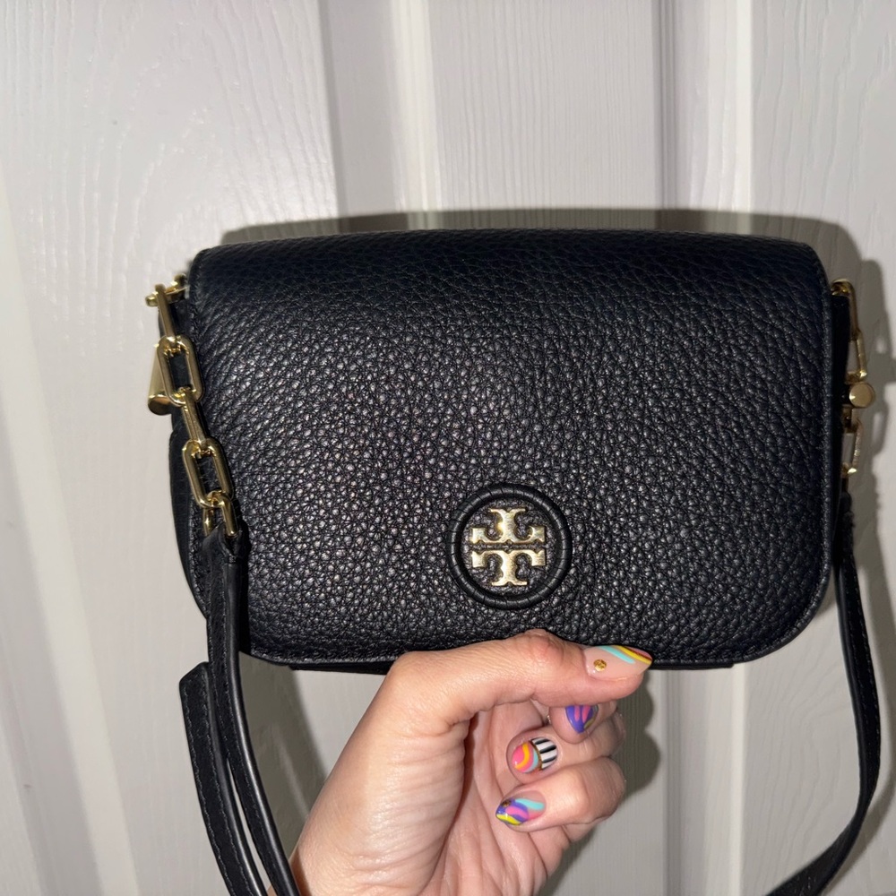 Tory Burch Black Leather Crossbody Bag with Gold Accents